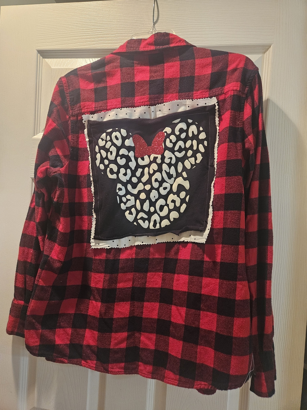 Upcycled Field & Stream Red and Black Buffalo Plaid Flannel Shirt with Graphic